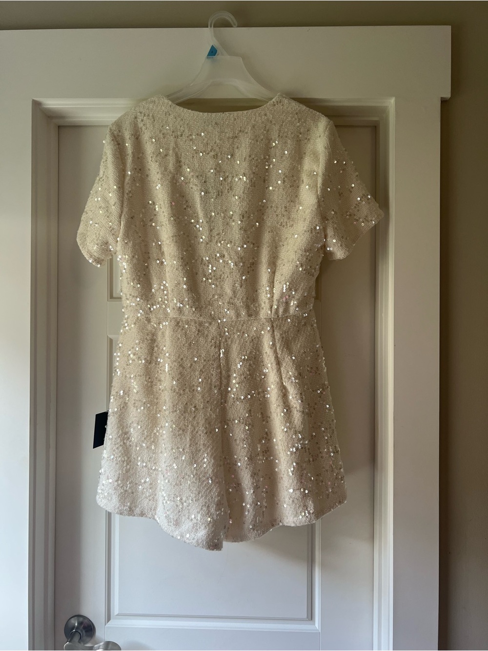 Lulus Glittering Charisma Cream Sequin Tweed Short Sleeve Skort Romper NWT XL - Picture 6 of 6